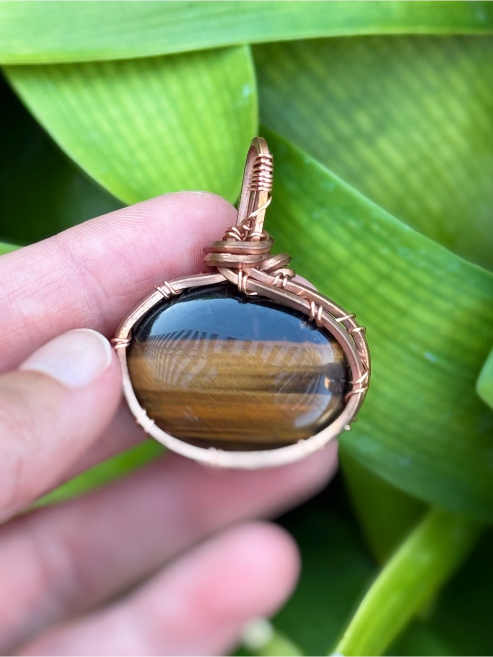 Handcrafted Tiger's Eye Wire-Wrapped Pendant in Brown and Gold